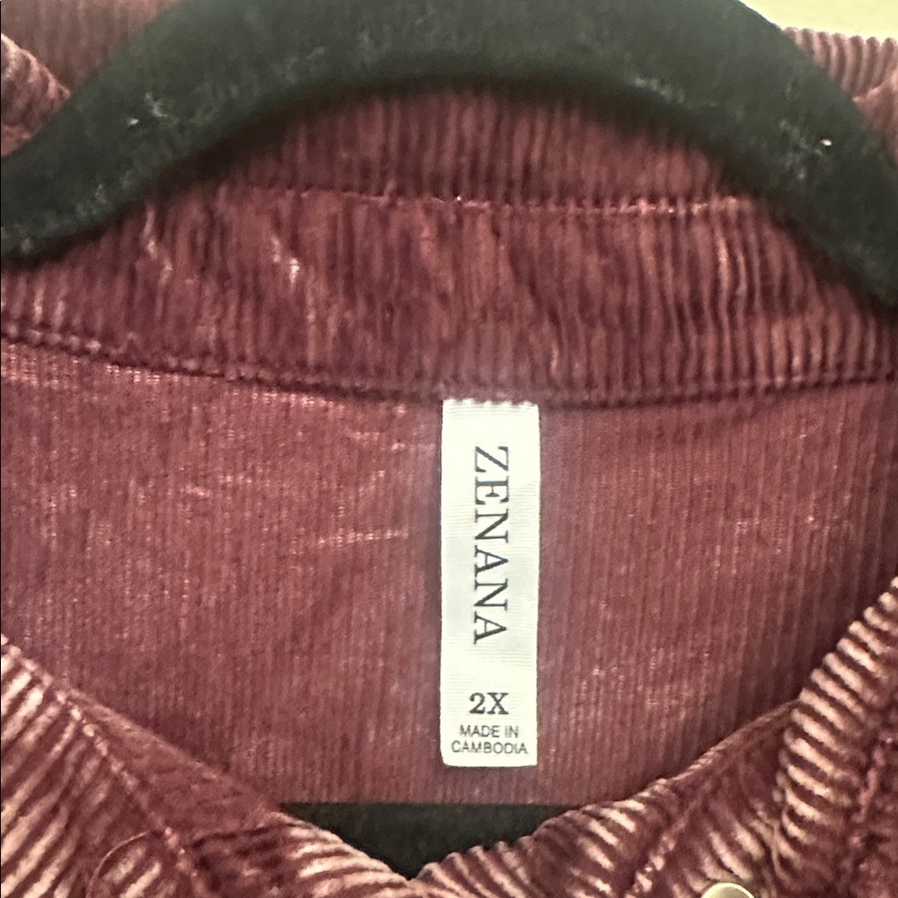 Zenana Burgundy‎ Corduroy Collared Shacket Button-up 2X 100% Cotton Trendy - Picture 2 of 4